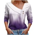 thumbnail image 3 of HVOBTTY Women's Long Sleeved Pullover T Shirts, Fall Tops for Women, Women's Casual Fashion V Neck Print Button Down Linen Going Out Shirt Purple, S, 3 of 5