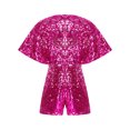 thumbnail image 3 of iefiel Girls Sequins Jumpsuits Sparkly Rompers V Neck Cap Sleeve Pageant Party Disco Dance Outfits Hot Pink 10, 3 of 5