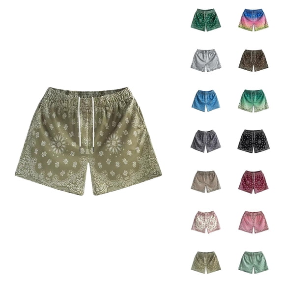 Athletic Shorts for Men Women 2026 Summer Casual Elastic Waist Breathable Boho Printed Beach Shorts with Pockets