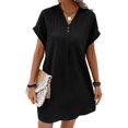 thumbnail image 2 of Summer Dresses for Women 2025 Casual Button V Neck Short Sleeve Tunics A Line Ribbed Mini T Shirt Dress Black XXL, 2 of 7