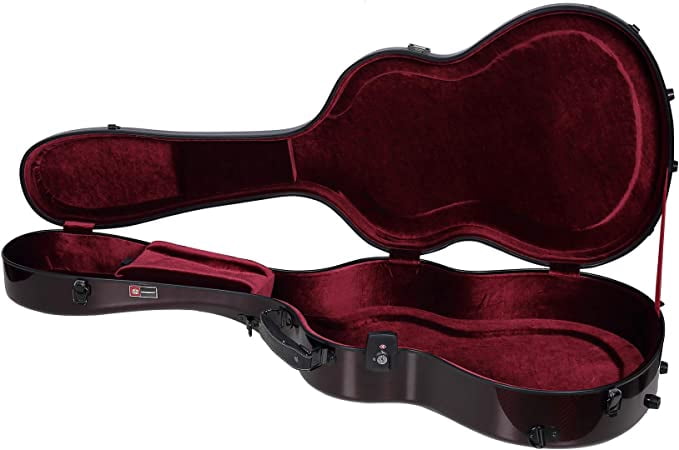 Crossrock Air Carbon 4/4 classical guitar case, 100% carbon fiber hard shell with backpack and protective cover, Red