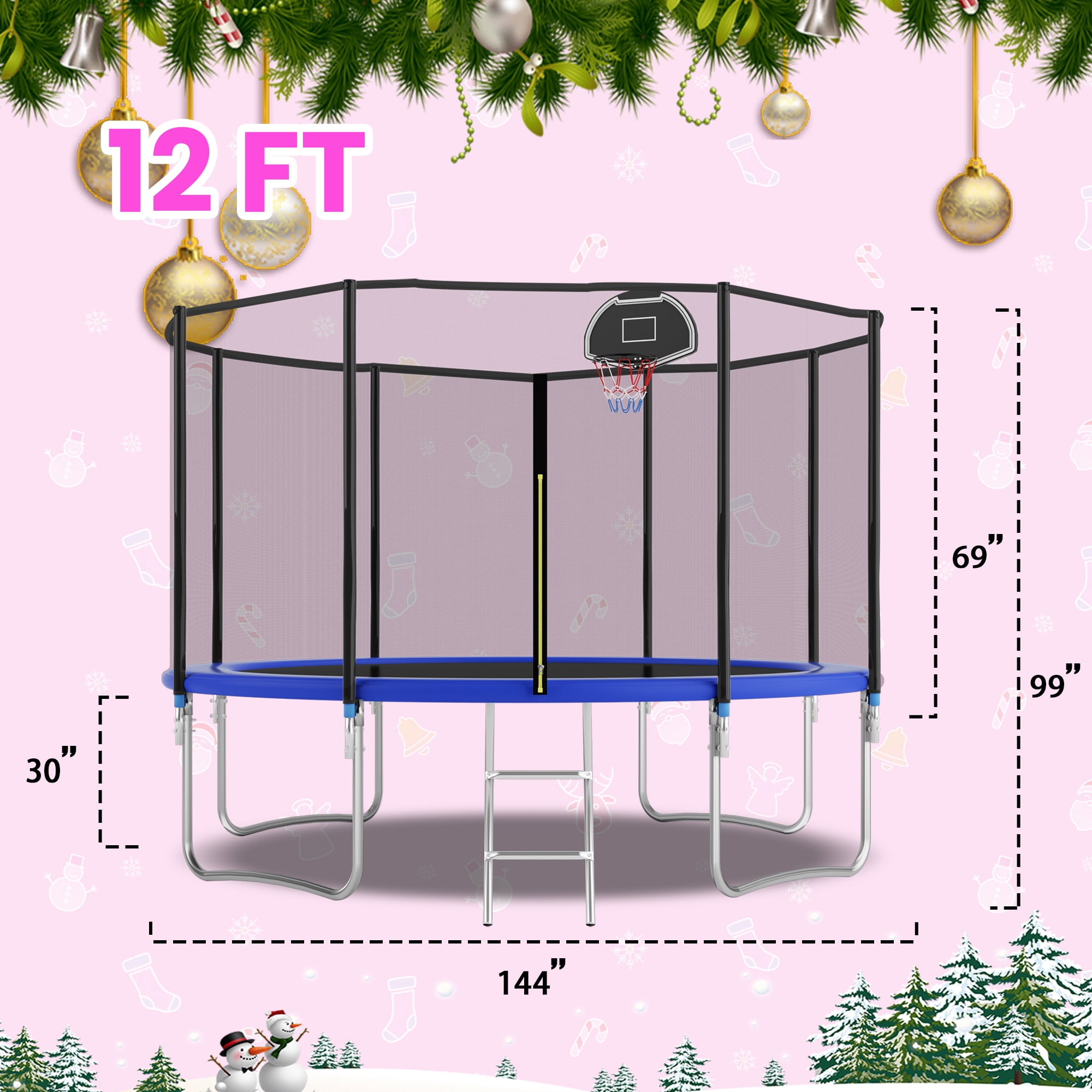Shengchao Trade 1200LBS 12ft Heavy Duty Outdoor Trampoline for 3-5 Kids and Adults,Backyard Trampoline with Enclosure Net and Ladder, Jumping Trampoline Capacity for Boys and Girls Birthday Gift