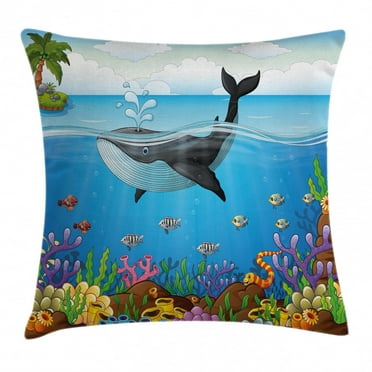 Whale Decor Throw Pillow Cushion Cover, A massive Whale the Master of the Oceans Themed Around Planet, Decorative Square Accent Pillow Case, 16 X 16 Inches, Dark Blue Black and Orange, by Ambesonne