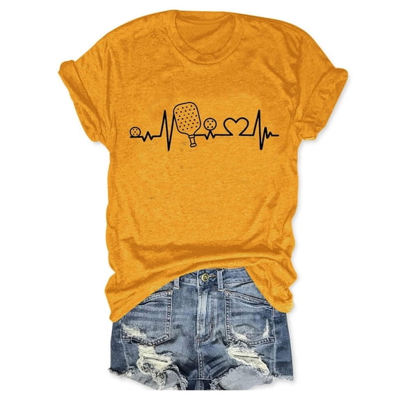 Wang6 Womens Plus Size Graphic Summer Tops Short Sleeve Loose Fit Crew Neck Going out Tshirts Casual Electrocardiogram Printed Tees T-Shirts Yellow XL