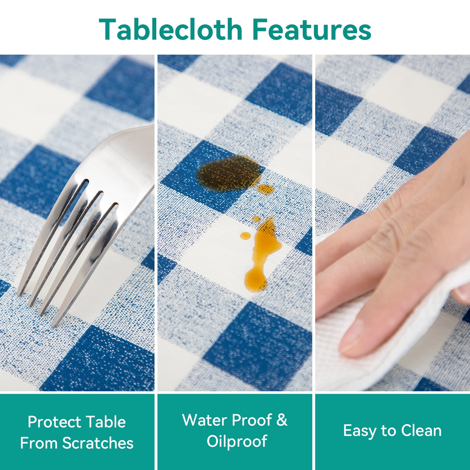 Buffalo Plaid Tablecloth 52x70 inch Plastic Checkered Vinyl Tablecloth with Flannel Backing Party Table Cloth 100% Oilcloth Waterproof Tablecloth