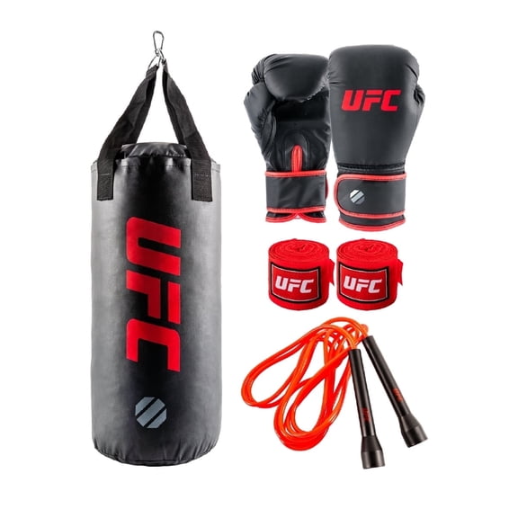 UFC Youth Training Combo Set - Includes Youth 22 lbs Punching Bag, 6oz Gloves, Red Hand Wraps, and Jump Rope - For Boxing, MMA, & Fitness Training