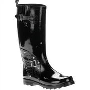 Women's Embossed Crocodile Metal Studded Belt Buckle Rain Boots