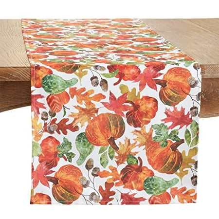 

Fennco Styles Pumpkin Foliage Harvest Table Runner 16 W X 90 L - Multicolor Fall Leaves Table Cover for Thanksgiving Seasonal Décor Banquet Family Gathering and Special Events