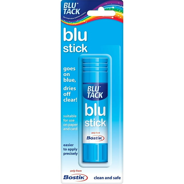 4 x 8g Bostik Blu Tack Glue Sticks Adhesive Goes on Blue, Dries Clear