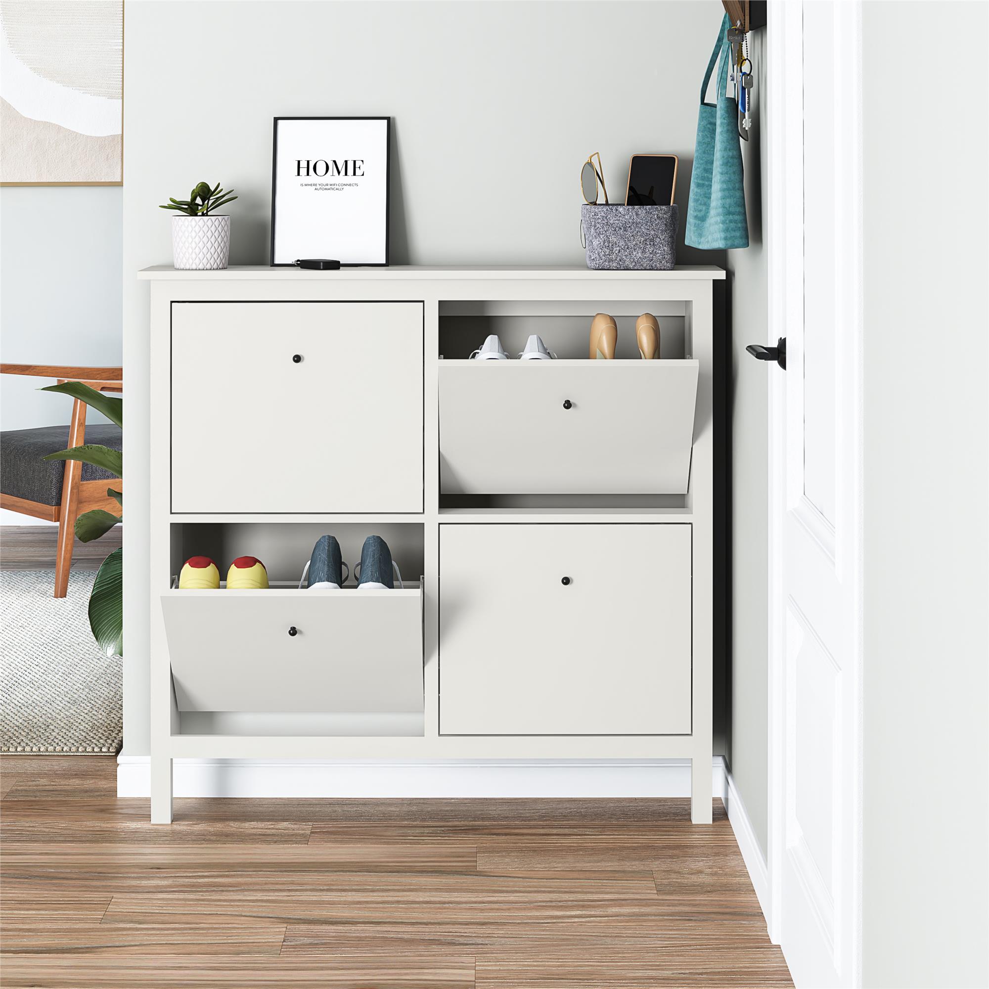 Mainstays 4 Bin Shoe Storage Cabinet, White - Walmart.com