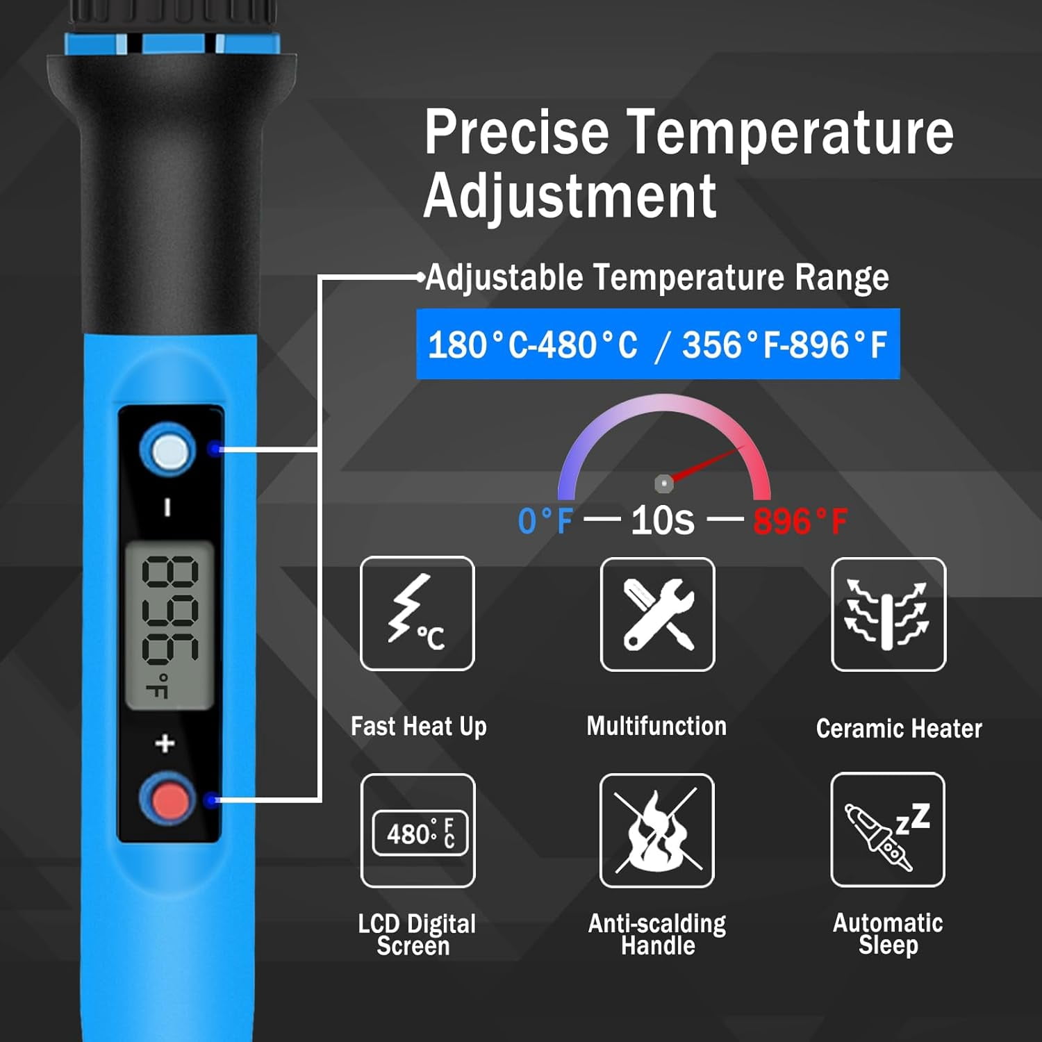 Soldering Iron Set, 80 Watts 110 Volts Fast Heating 10 Seconds Digital Adjustable Temperature Soldering Iron Constant Temperature Welding Set, Suitable for Electronics