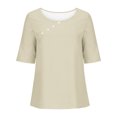 thumbnail image 5 of TKLPEHG Womens Short Sleeve Shirts Crew Neck Button Shirt Comfy Summer Clothes Solid Color Lightweight Loose Short Sleeve T Shirt Casual Fashion Blouses (Khaki,M), 5 of 5