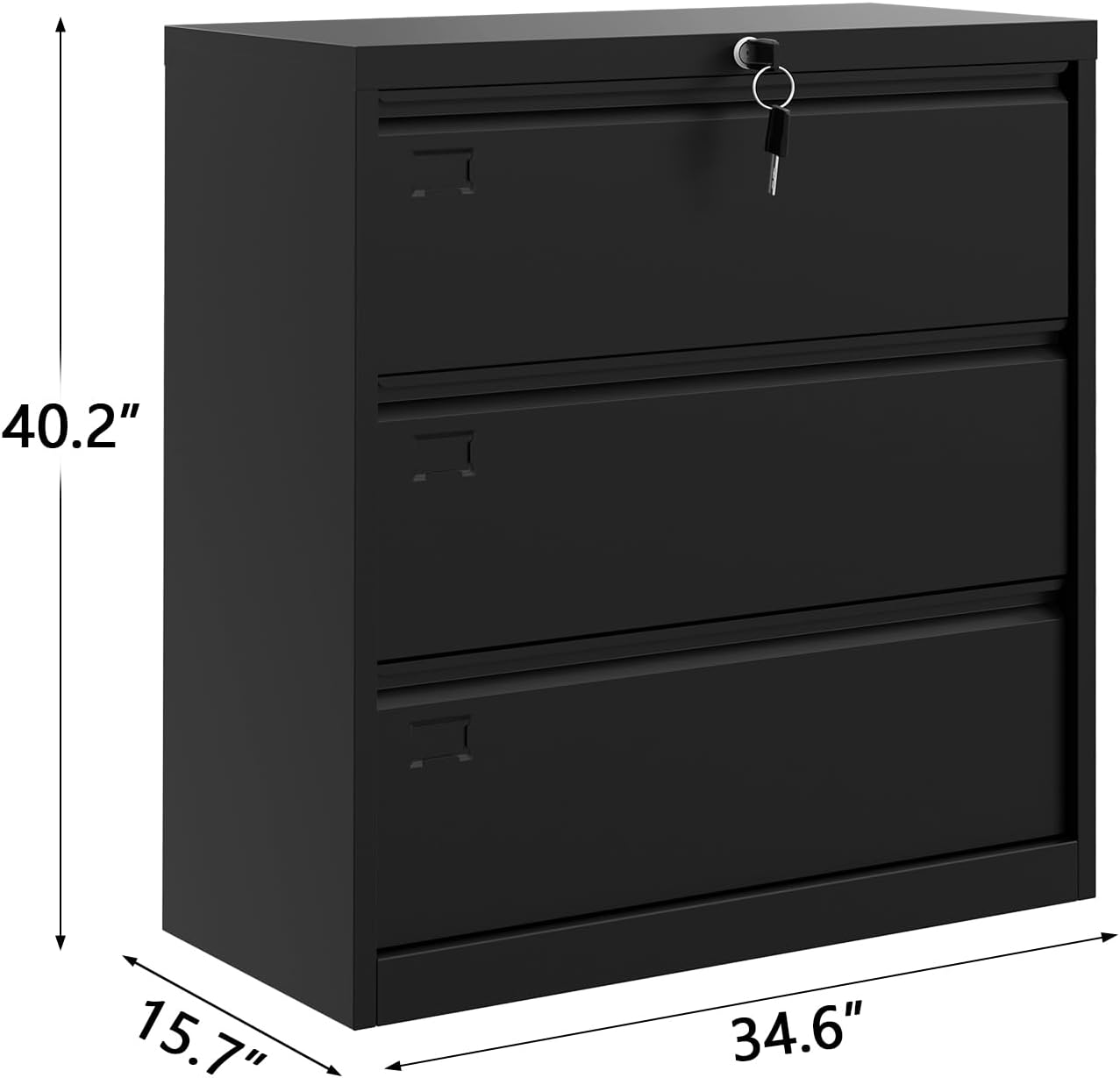 3 Drawer Lateral File Cabinet with Lock, Heavy Duty Steel Office Storage for Letter/Legal/A4 Documents, Easy Assembly Space-Saving Design - Black