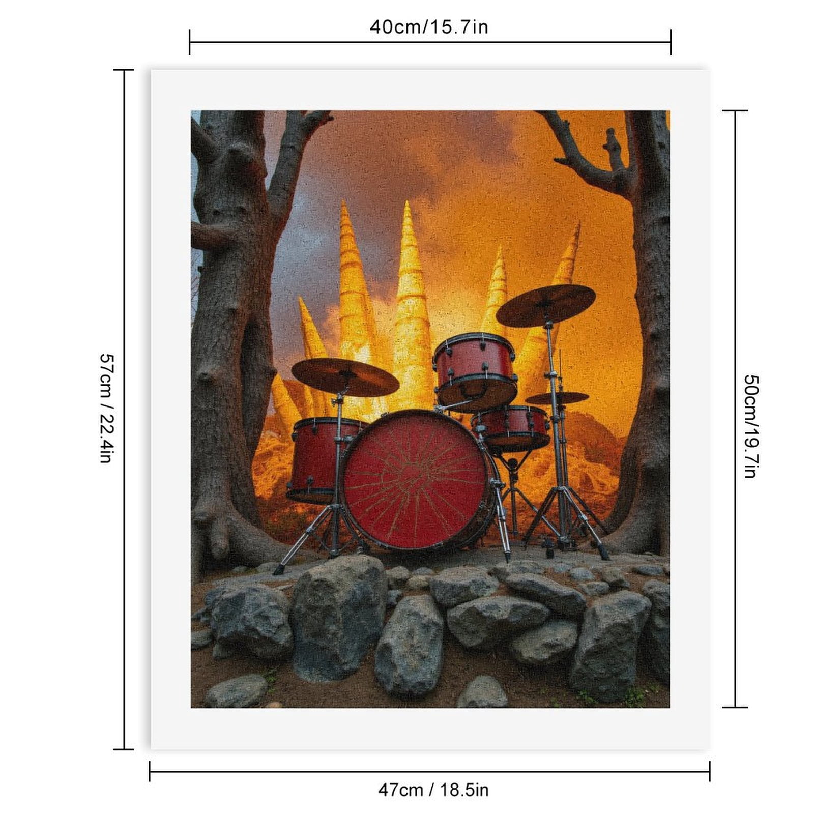 Paint By Numbers Kit for Adults Beginner - DIY Drum Set Sunset Trees Rocks Canvas Painting Kits for Adults, Frameless Paint By Number for Adults for Home Wall Decor 16x20 Inch
