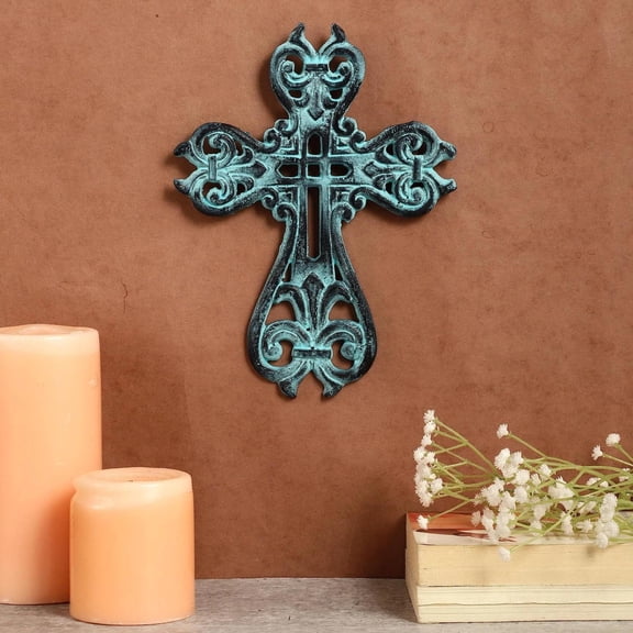 Metal Wall Cross Distressed Blue for Home Decor Hanging Decorative Crosses