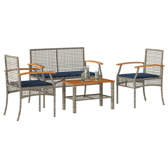 vidaXL Patio Lounge Set Grey PE Rattan Standard UV-resistant materials