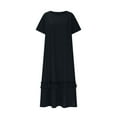thumbnail image 3 of qucoqpe Womens Summer Long Maxi Dress Crew Neck Short Sleeve Ruffle Hem Slit T-shirt Dress Casual Loose Sun Dress with Pockets, 3 of 6