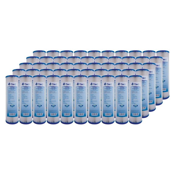 Tier1 20 Micron 10 Inch x 2.5 Inch | 50-Pack Pleated Cellulose Whole House Sediment Water Filter Replacement Cartridge | Compatible with Pentek S1, GE FXWPC, 155001-43, Home Water Filter