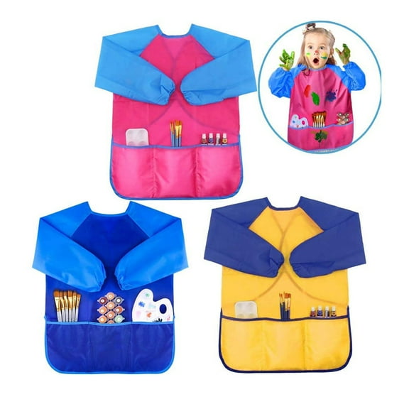 Kids Art Apron Children Art Painting Smocks Long Sleeves Waterproof Blue