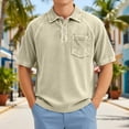 thumbnail image 2 of IWRICH Men's Corduroy Baggy Polo Shirts Button up Short Sleeve Collared T Shirts Casual Trendy Solid Color Shirts with Pocket Beige S, 2 of 4