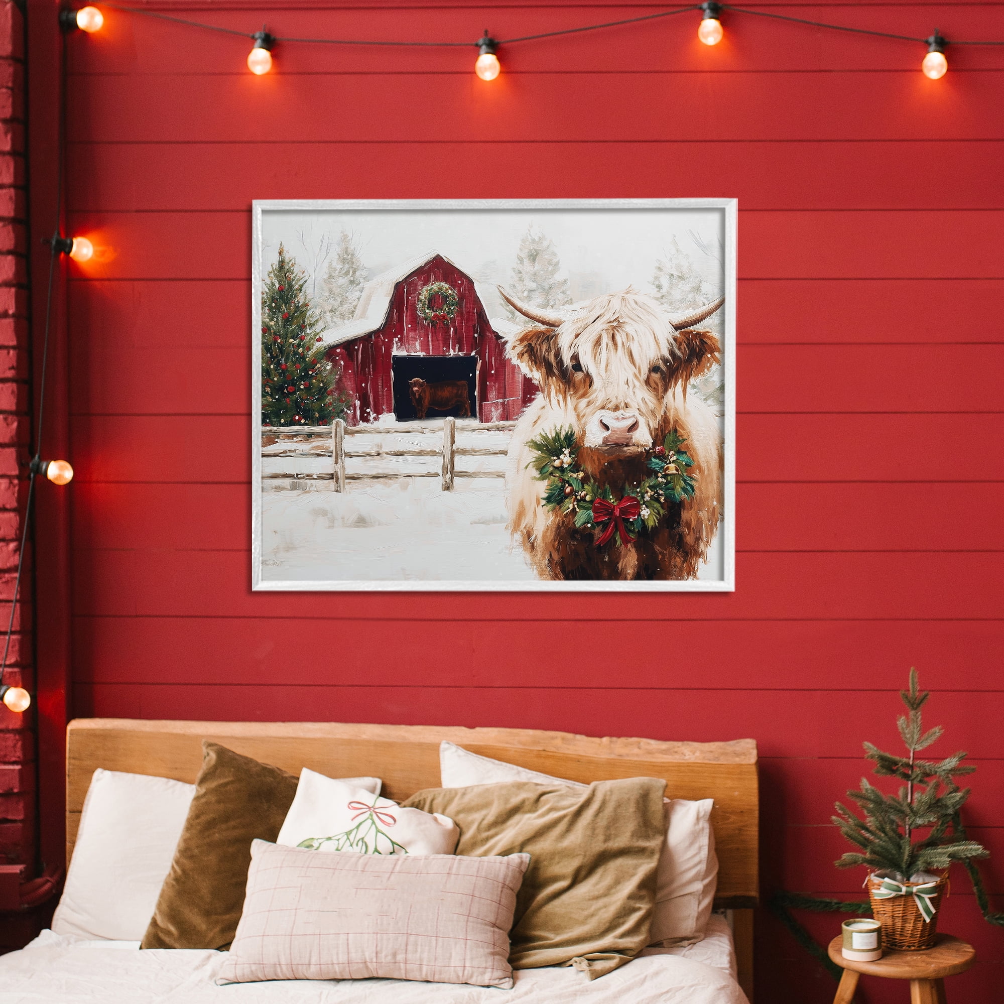Stupell Industries Snowy Farm Scene Cattle White Framed Giclee Art, design by Acorn & Ivory Designs