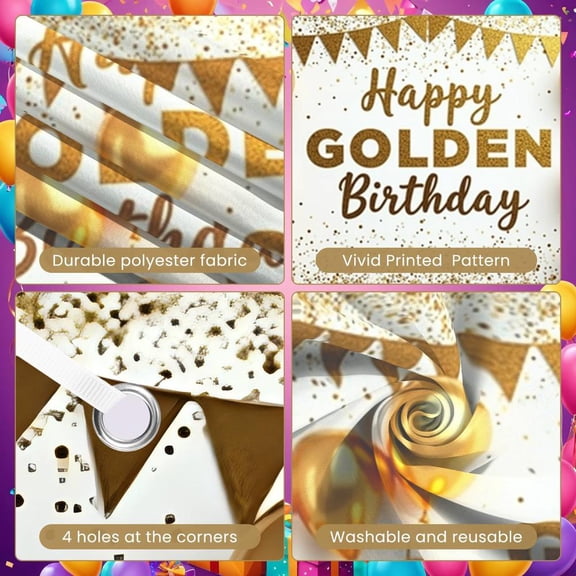 Golden Theme Golden Birthday Banner Glitter Design Banner Balloon Decoration Gold Color Party Banner for Birthday Party Anniversary Celebration Golden Theme Party