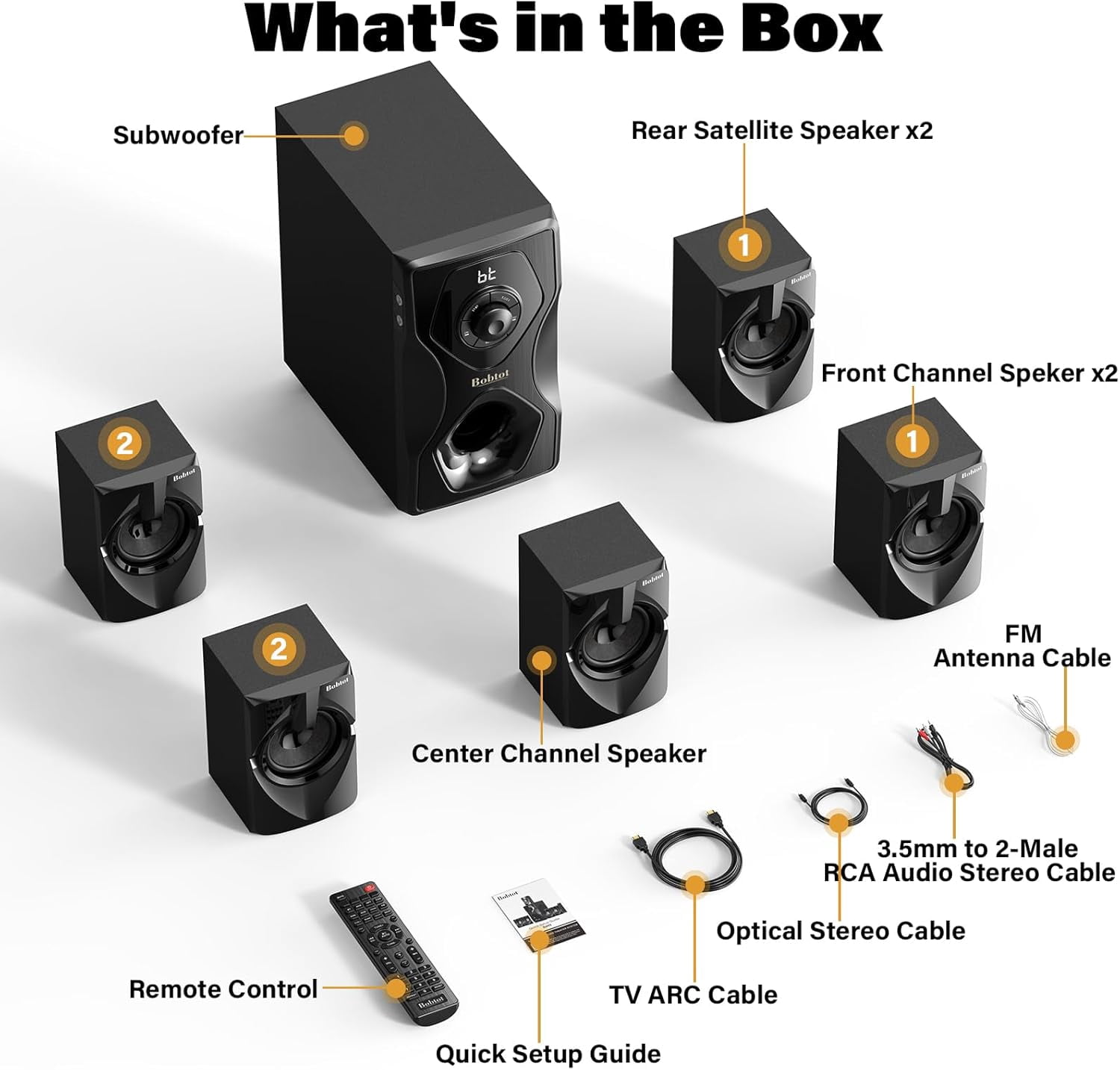Bobtot 700 Watts Surround Sound Speakers Home Theater Systems 5.1/2.1Wired Stereo Speaker System 5.25" Subwoofer Strong Bass with Bluetooth ARC Optical Input
