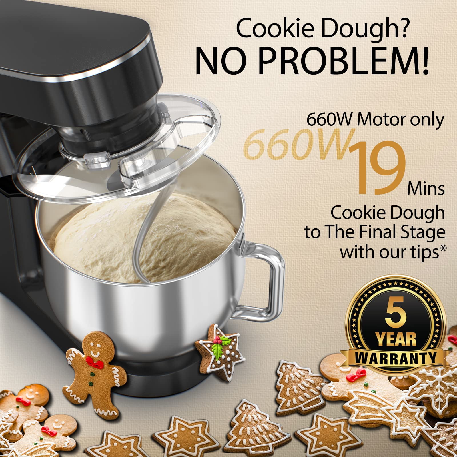 COOKLEE Stand Mixer, 9.5 Qt. 660W 10-Speed Electric Kitchen Mixer