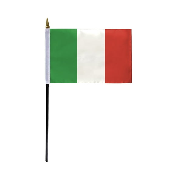 AGAS Italy Flag 4x6 inch - 11" Plastic Pole 100% Polyester Stitched Edges Italian National Mini Flag on a Stick