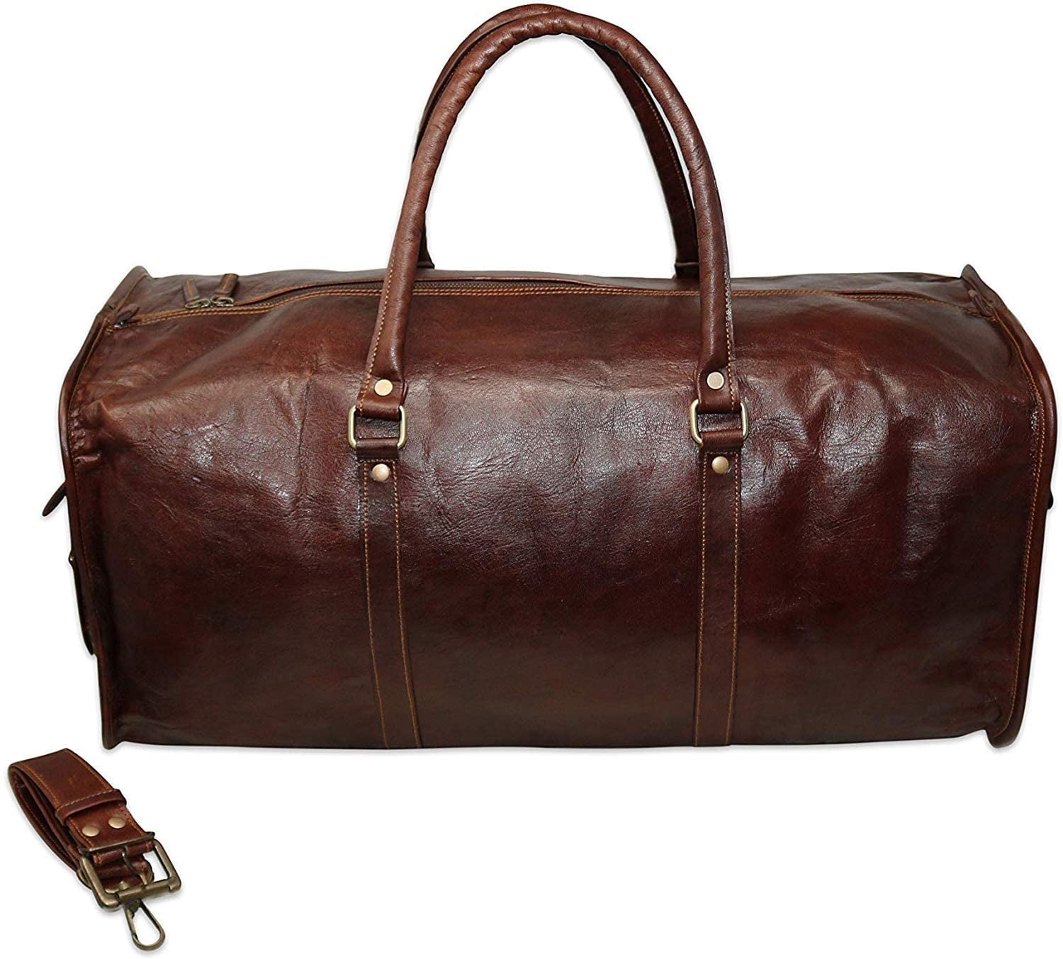 Jaald 20" Leather Duffle Bag Weekender Travel Luggage Carry On Holdall Sports Gym Overnight Bag Adventure Hiking Gear Gifts for Men Women