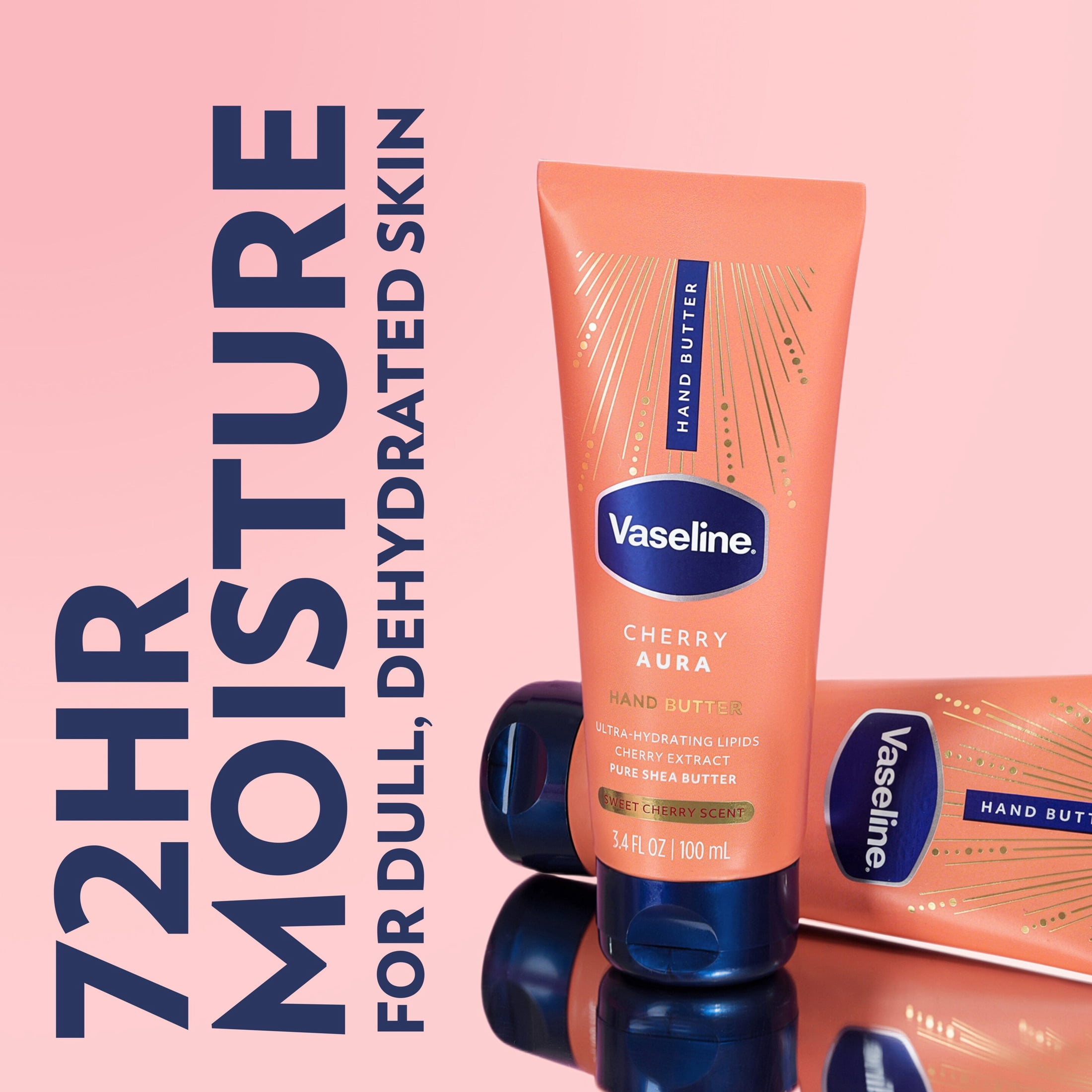 Vaseline Hand Butter for Dry Hands, Cherry Aura 72HR Moisture and a Sweet Cherry Scent, 3.4 fl oz
