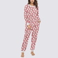 thumbnail image 4 of Conjunto de top y pantalones de poliéster con bolsillos largos y estampado de cuello redondo informal para mujer, 4 of 6