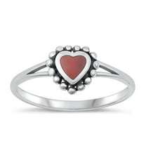 CHOOSE YOUR COLOR Vintage Ring .925 Sterling Silver Bali Style Heart Band Red CZ Female Size 7