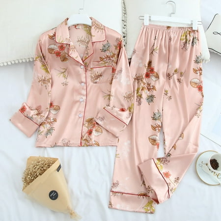 

Long Sleeve Pajamas Autumn Ice Silk Long Sleeve Trousers Suit Printing Fashion Pyjamas Set