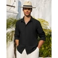 thumbnail image 5 of sogami Mens Button Down Shirt Linen Guayabera Shirts For Men Black Casual Long Sleeve Shirt, 5 of 6