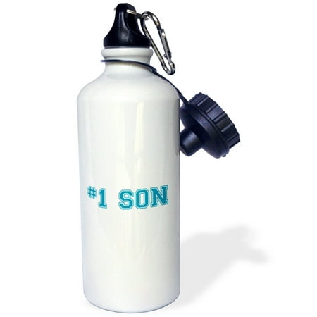 3dRose #1 Son - Number One Son for worlds greatest and best sons - child children kids offspring blue text, Sports Water Bottle,