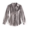 thumbnail image 4 of ManxiVoo Women's Metallic Shiny Blouse Button Down Shirt Long Sleeve Loose Fit Casual for Work Office and Weekend L Size Silver, 4 of 4