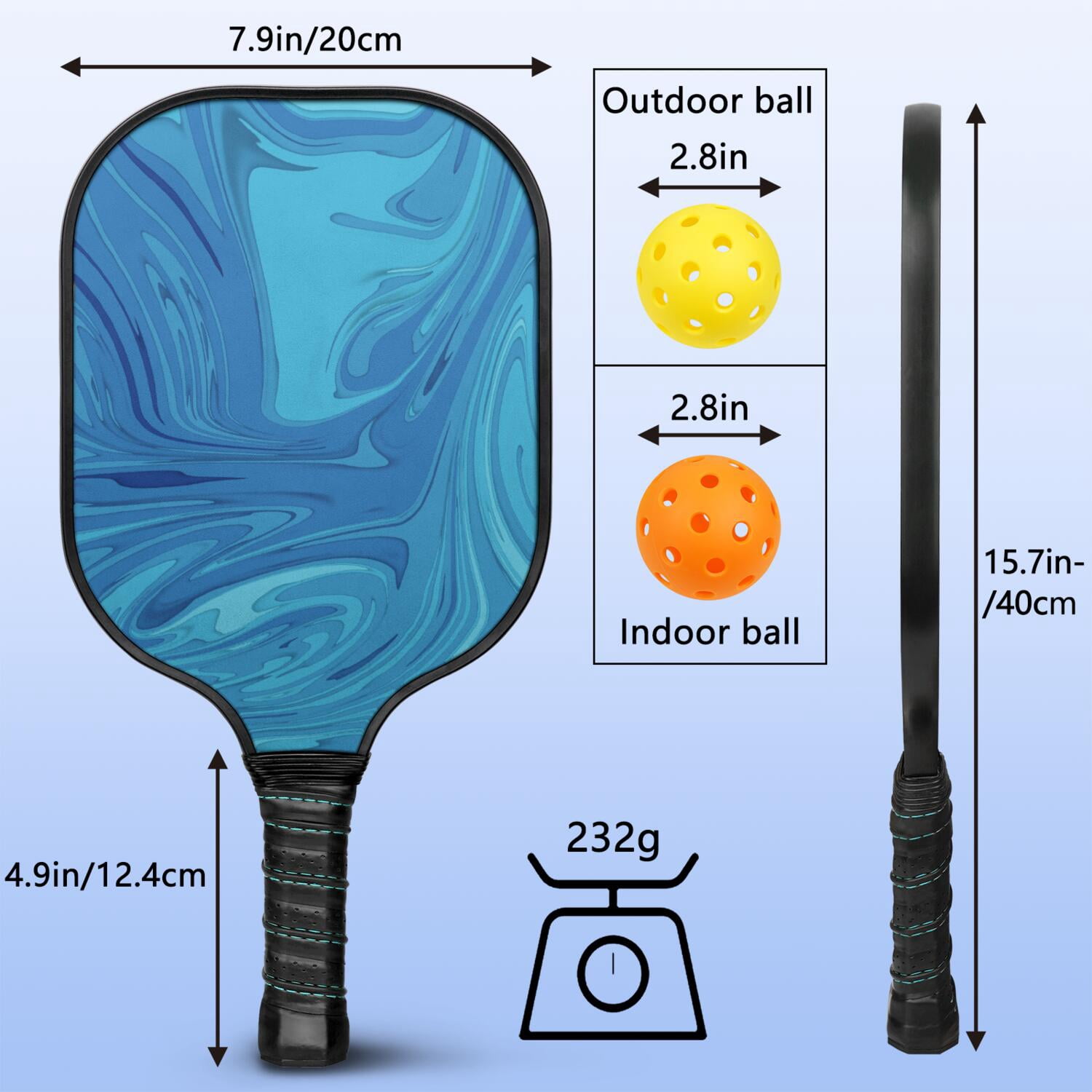 Pickleball Paddles Set Of 1, Fiberglass Surface, Fluid Smoke Aurora Art Style, 1 Paddle, 2 Balls & Bag