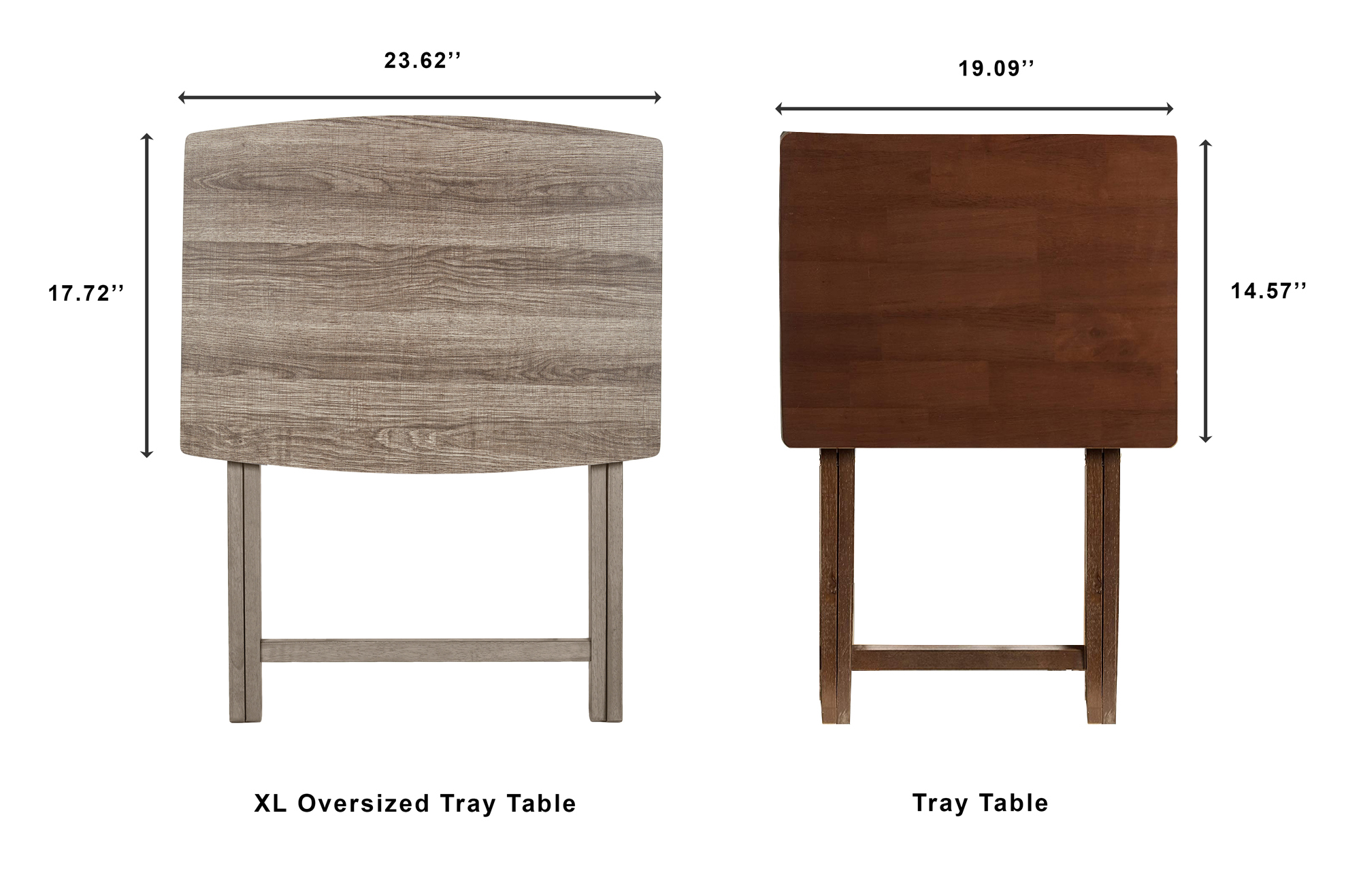 MAINSTAYS MODERN INDOOR FOLDING XL OVERSIZED TRAY TABLE IN RUSTIC GRAY L23.5 X W18 X H26 INCHES.