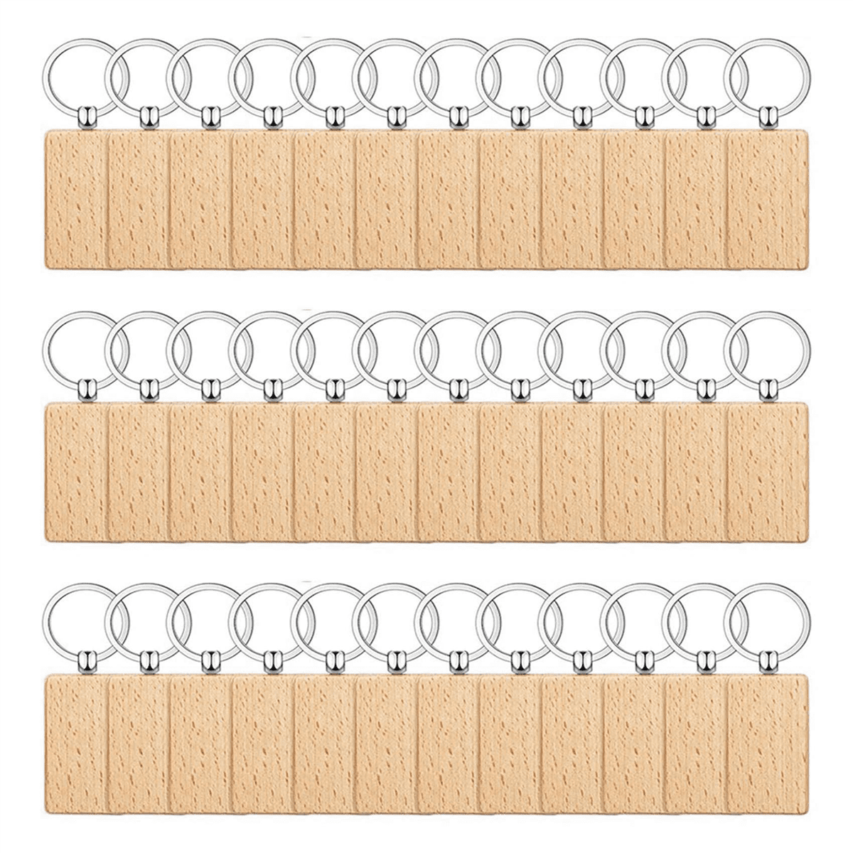 300Pieces Wooden Keychain Blanks Bulk Rectangle Wood Engraving Blanks Unfinished Wooden Key Ring Key Tag A