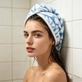 thumbnail image 4 of Toalla de microfibra para el cabello para mujer | Gorro turbante de forro polar para secar el cabello después de la ducha | Cubrecabezas absorbente con cierre de botón para uso doméstico en el baño, 4 of 6
