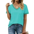 thumbnail image 4 of MOSHU V-Neck Women T Shirts Short Sleeve Loose Summer Tops for Women with Pocket, 4 of 10