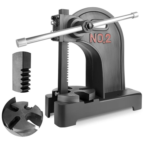 Tabletop Arbor Press, 2T Force, Manual Shaft Press, Black Anti-Warp Anvil, Punch Fixture, to Handle Bushing Removal, Metal Processing, Stamped Parts