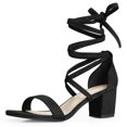 thumbnail image 1 of Unique Bargains Women's Open Toe Lace Up Mid Chunky Heeled Sandals, 1 of 7