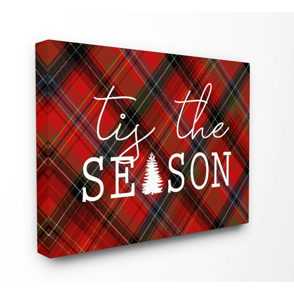 Stupell Tis The Season Plaid Stretched Canvas Wall Art 16 x 20