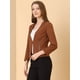 thumbnail image 4 of INSPIRE CHIC Oficina de trabajo para mujer, sin cuello, con cremallera, abrigo corto, traje, chaqueta, chaqueta cortada marrón XS, 4 of 6