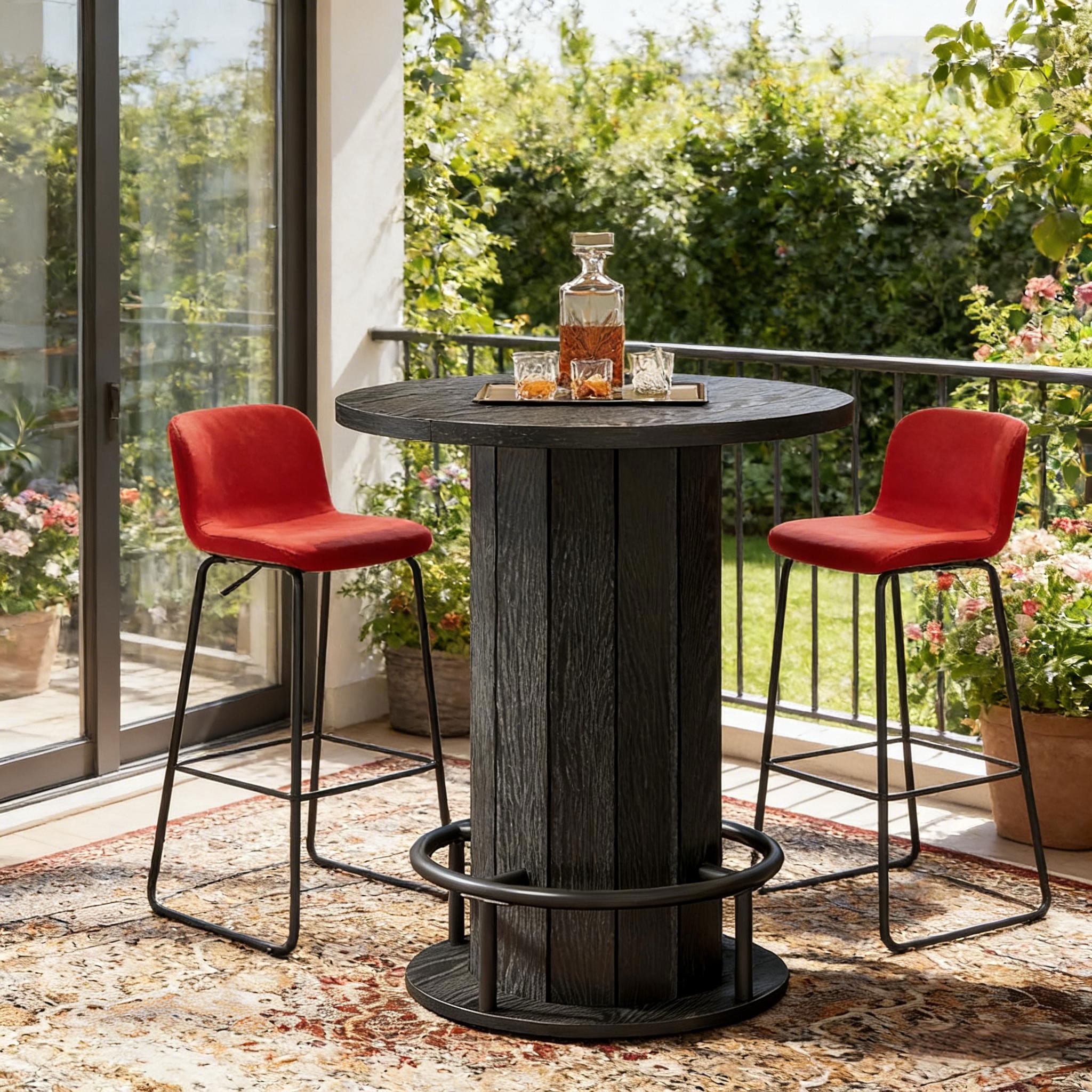 MAYEERTY Round Bar Table with Footrest, Modern Farmhouse Pub Table for Dining Room, Compact Wooden Bistro Table for Small Spaces (Only Table)
