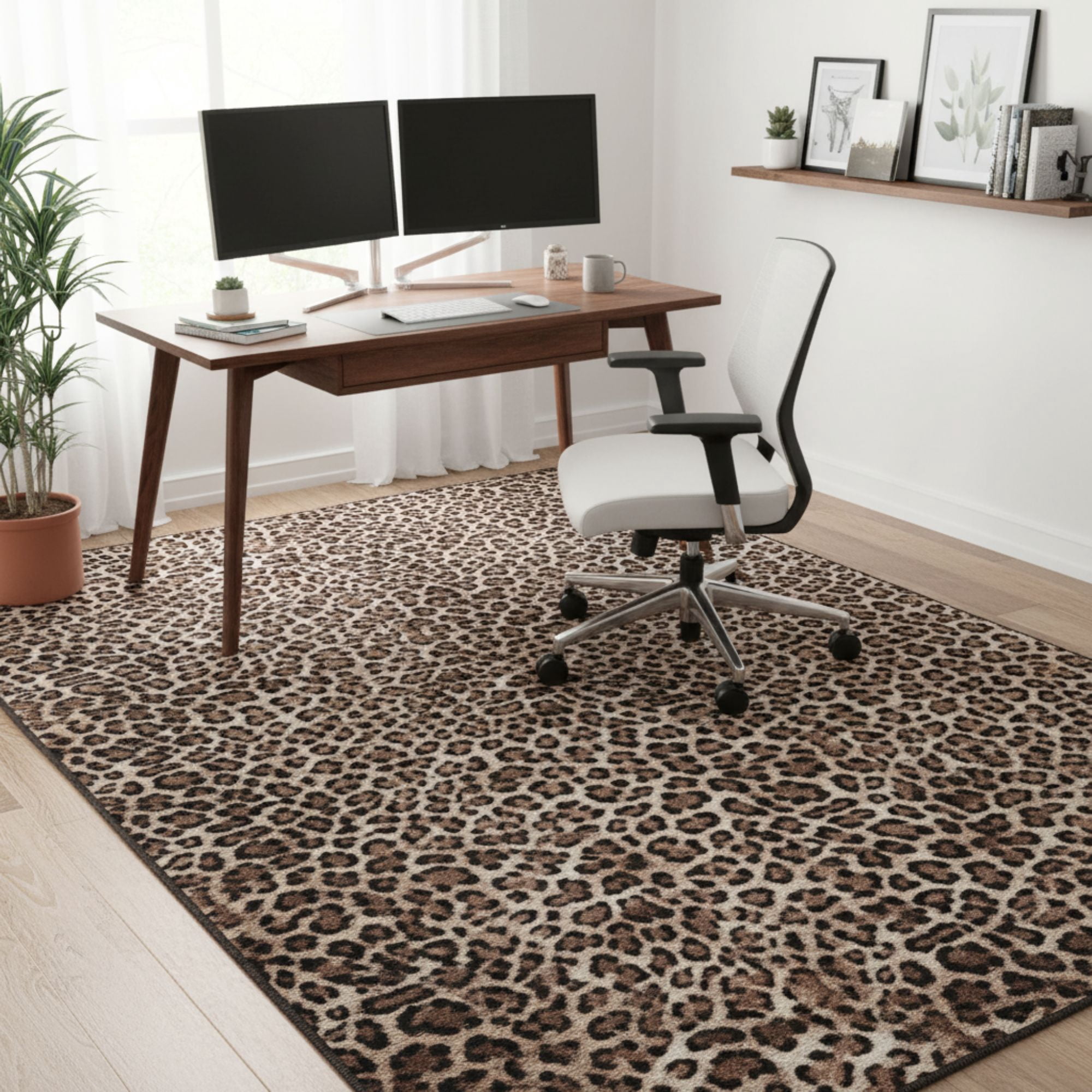 Ottomanson Non-Slip Extra Large Area Rug 7'10" x 23' Low Pile Living Room Carpet, Leopard Print Brown