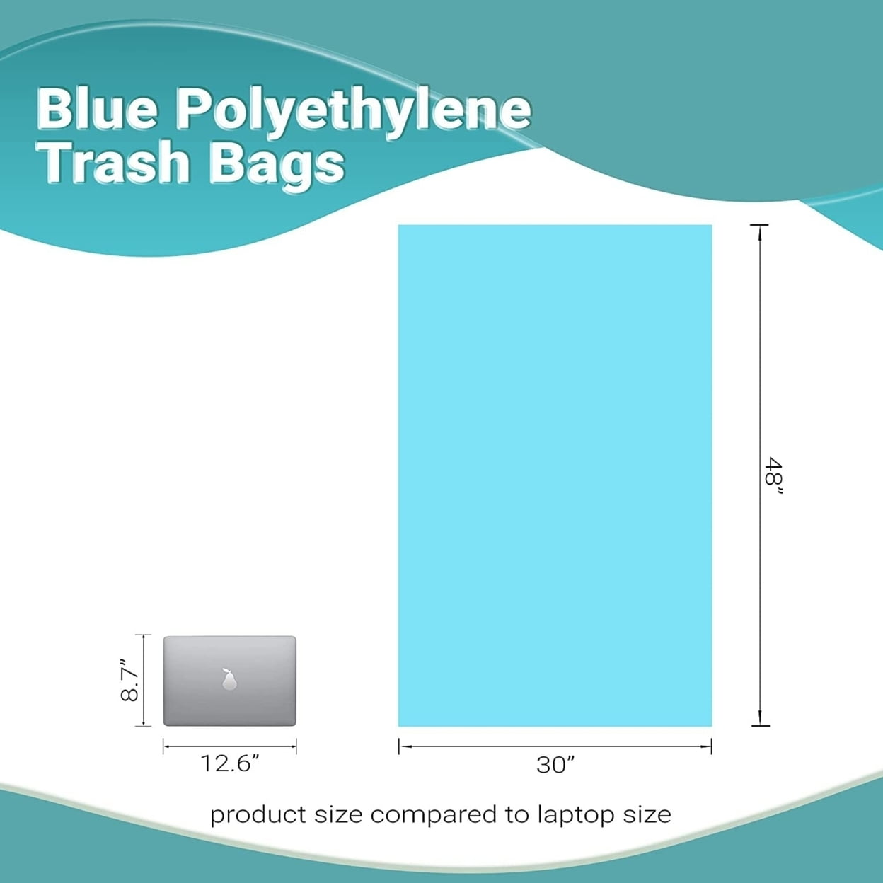 250 Pack Blue HDPE Trash Can Liners 30" x 48" 75–100 LB Ultra Thin 21 Micron