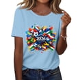 thumbnail image 4 of DORKASM Soccer Cup Jersey for Women Crew Neck Country Name Print Basic Tops Short Sleeve Comfy National Flag Color Block Print Tshirt Spain Brazil Argentina France Germany Portugal Light Blue S, 4 of 6